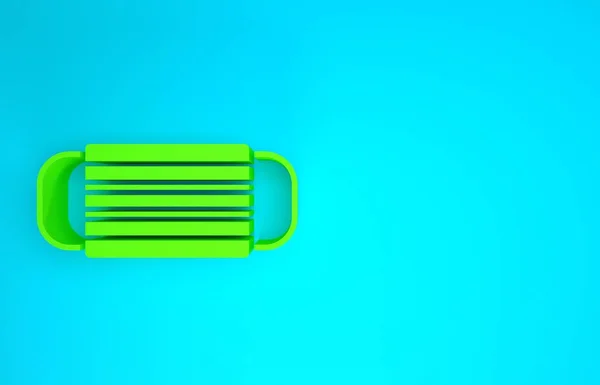 Grön medicinsk skyddsmask ikon isolerad på blå bakgrund. Minimalistiskt koncept. 3D-återgivning för 3D — Stockfoto