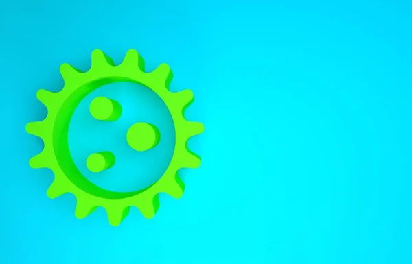 Зеленый значок на синем фоне. Коронавирус 2019-nCoV. Бактерии и микробы, рак клеток, микробы, грибы. Концепция минимализма. 3D-рендеринг — стоковое фото