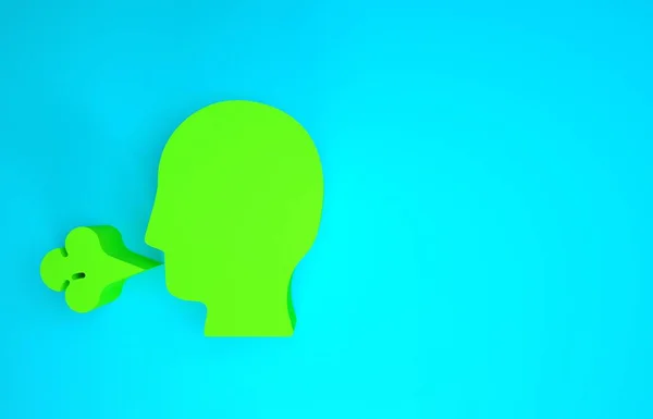 Hombre Verde tosiendo icono aislado sobre fondo azul. Infección viral, gripe, gripe, síntoma de resfriado. Tuberculosis, paperas, tos ferina. Concepto minimalista. 3D ilustración 3D render. — Foto de Stock