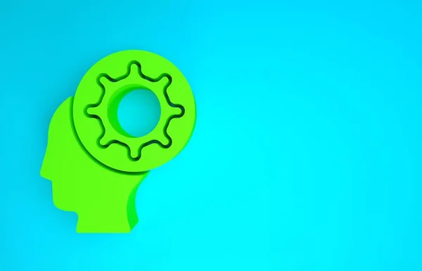 Зеленый человеческий и вирусный значок выделен на синем фоне. Коронавирус 2019-nCoV. Бактерии и микробы, рак клеток, микробы, грибы. Концепция минимализма. 3D-рендеринг — стоковое фото