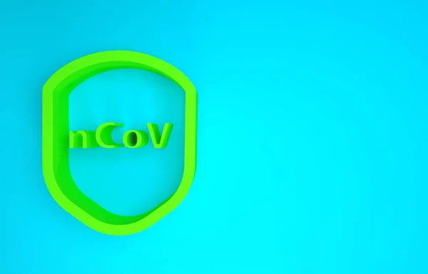 Green Shield protecting from virus, germs and bacteria icon isolated on blue background. Immune system concept. Corona virus 2019-nCoV. Minimalism concept. 3d illustration 3D render