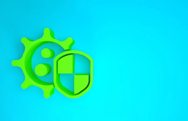 Green Shield protecting from virus, germs and bacteria icon isolated on blue background. Immune system concept. Corona virus 2019-nCoV. Minimalism concept. 3d illustration 3D render