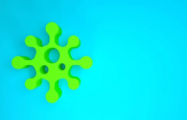 Grünes Virus Symbol isoliert auf blauem Hintergrund. Coronavirus 2019-nCoV. Bakterien und Keime, Zellkrebs, Mikroben, Pilze. Minimalismus-Konzept. 3D Illustration 3D Renderer — Stockfoto