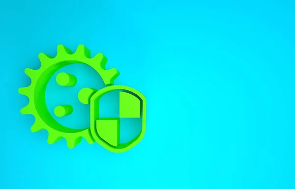 Green Shield protecting from virus, germs and bacteria icon isolated on blue background. Immune system concept. Corona virus 2019-nCoV. Minimalism concept. 3d illustration 3D render