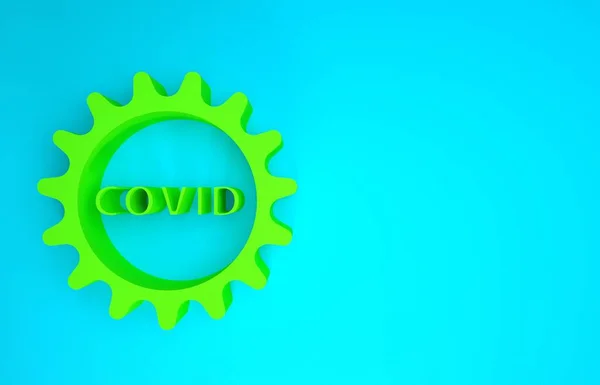 Grön Corona virus covid-19 ikon isolerad på blå bakgrund. Bakterier och bakterier, cellcancer, mikrob, svampar. Minimalistiskt koncept. 3D-återgivning för 3D — Stockfoto