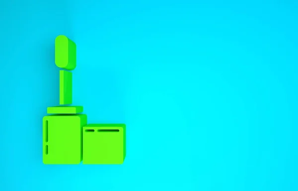 Grünes Mascara-Pinselsymbol isoliert auf blauem Hintergrund. Minimalismus-Konzept. 3D Illustration 3D Renderer — Stockfoto