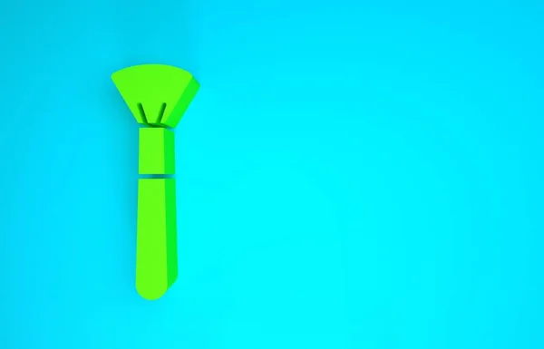 Icône brosse de maquillage vert isolé sur fond bleu. Concept de minimalisme. Illustration 3D rendu 3D — Photo