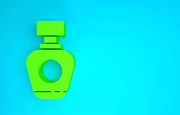 Mavi arkaplanda yeşil parfüm simgesi izole edildi. Minimalizm kavramı. 3d illüstrasyon 3B canlandırma — Stok fotoğraf