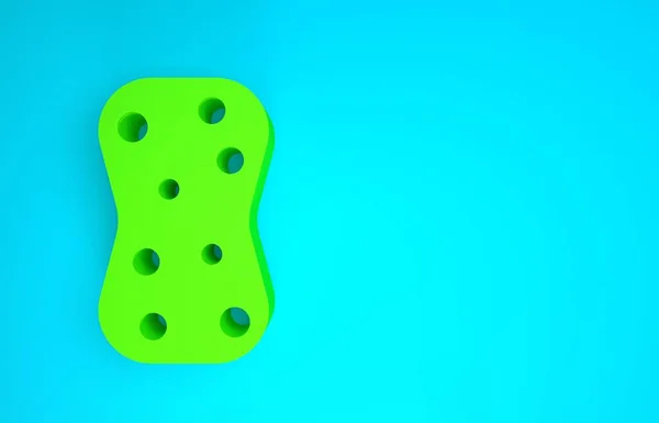 蓝色背景上孤立的带有气泡图标的绿色海绵。洗碗用的大杂烩.清洁服务标志。最低纲领的概念。3D渲染3D插图 — 图库照片