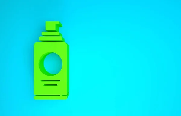 Green Spray can for hairspray, deodorant, antiperspirant icon isolated on blue background. Minimalism concept. 3d illustration 3D render — Stock Photo, Image