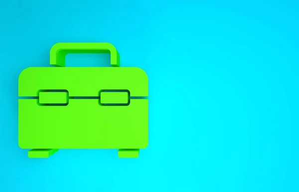 Icono de caja de herramientas verde aislado sobre fondo azul. Signo de caja de herramientas. Concepto minimalista. 3D ilustración 3D render — Foto de Stock