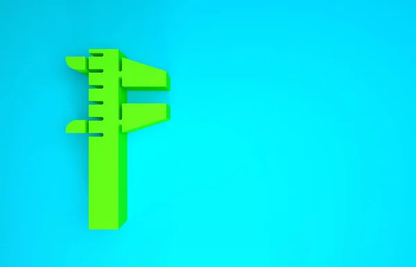 Zielony Calliper lub zacisk i ikona skali izolowane na niebieskim tle. Precyzyjne narzędzia pomiarowe. Koncepcja minimalizmu. Ilustracja 3D 3D renderowania — Zdjęcie stockowe