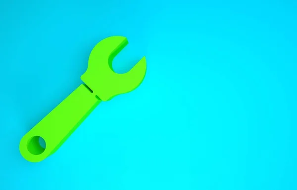 Green Wrench spanner icon isolated on blue background. Minimalism concept. 3d illustration 3D render — Stock Photo, Image