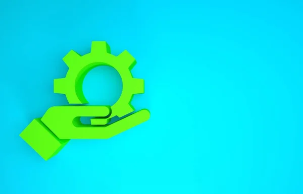 Configurações verdes no ícone da mão isolado no fundo azul. Conceito de minimalismo. 3D ilustração 3D render — Fotografia de Stock