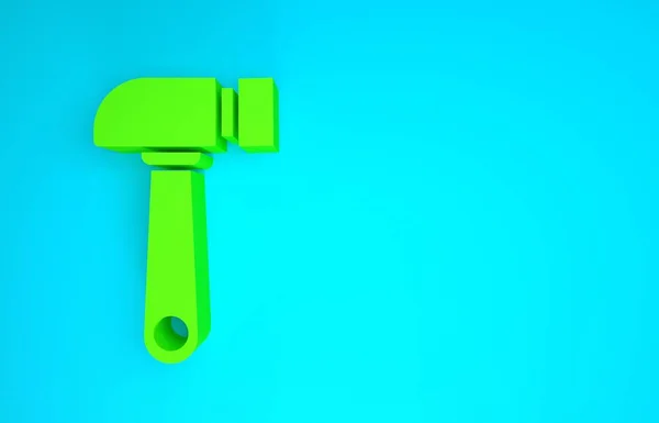 Icono de martillo verde aislado sobre fondo azul. Herramienta para reparación. Concepto minimalista. 3D ilustración 3D render — Foto de Stock