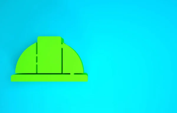 Green Worker safety helmet icon isolated on blue background. Minimalism concept. 3d illustration 3D render