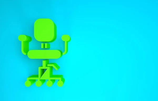 Green Office Stuhl Ikone isoliert auf blauem Hintergrund. Minimalismus-Konzept. 3D Illustration 3D Renderer — Stockfoto