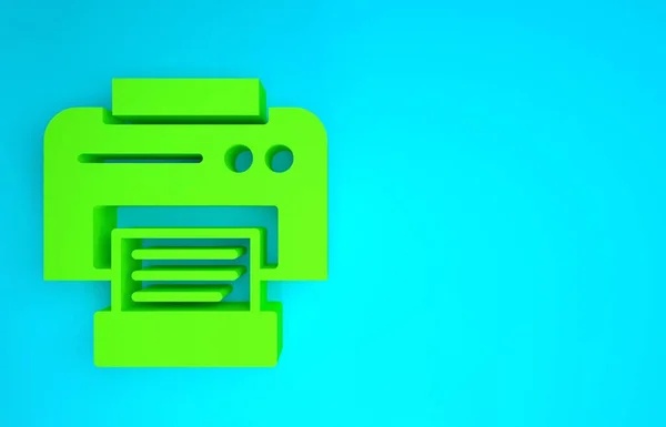 Ikona zelené tiskárny izolovaná na modrém pozadí. Minimalismus. 3D ilustrace 3D vykreslení — Stock fotografie