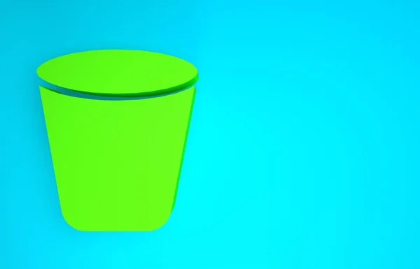 Ícone lata de lixo verde isolado no fundo azul. Sinal de lixeira. Ícone da cesta de reciclagem. Ícone de lixo do escritório. Conceito de minimalismo. 3D ilustração 3D render — Fotografia de Stock