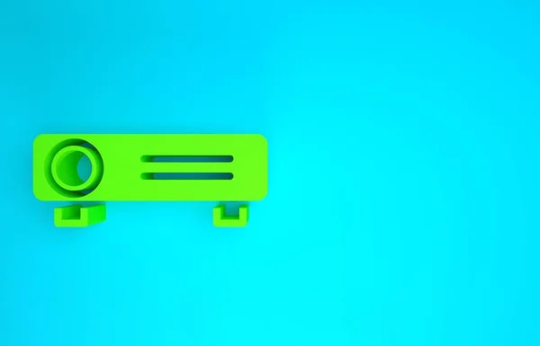Presentazione verde, film, film, icona del proiettore multimediale isolato su sfondo blu. Concetto minimalista. Illustrazione 3d rendering 3D — Foto Stock