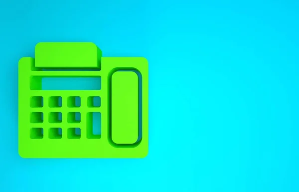 Zielona ikona telefonu odizolowana na niebieskim tle. Telefon stacjonarny. Koncepcja minimalizmu. Ilustracja 3D 3D renderowania — Zdjęcie stockowe