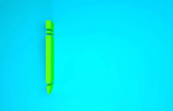 Zielony ołówek z ikoną gumki na niebieskim tle. Narzędzia do rysowania i edukacji. Symbol biura szkolnego. Koncepcja minimalizmu. Ilustracja 3D 3D renderowania — Zdjęcie stockowe