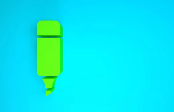 Icono de rotulador verde aislado sobre fondo azul. Concepto minimalista. 3D ilustración 3D render — Foto de Stock