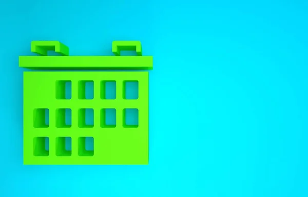 Grünes Kalender-Symbol isoliert auf blauem Hintergrund. Erinnerungssymbol. Minimalismus-Konzept. 3D Illustration 3D Renderer — Stockfoto