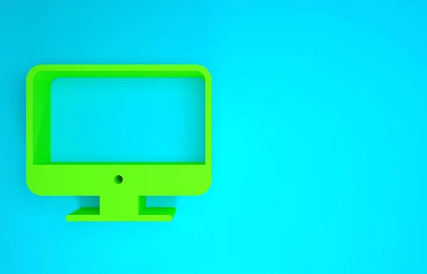 Grünes Bildschirm-Symbol auf blauem Hintergrund. Elektronisches Gerät. Frontansicht. Minimalismus-Konzept. 3D Illustration 3D Renderer — Stockfoto