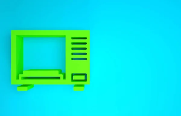 Grünes Mikrowellenherd-Symbol isoliert auf blauem Hintergrund. Hausgeräte-Symbol. Minimalismus-Konzept. 3D Illustration 3D Renderer — Stockfoto