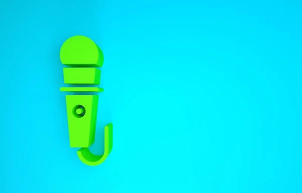緑のマイクアイコンは青の背景に隔離されています。無線マイクで。スピーカーサイン。最小限の概念。3Dイラスト3Dレンダリング — ストック写真