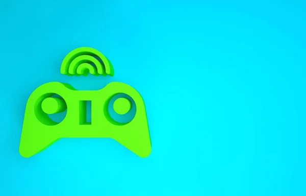 Zielona Bezprzewodowa ikona gamepada izolowana na niebieskim tle. Kontroler gry. Koncepcja minimalizmu. Ilustracja 3D 3D renderowania — Zdjęcie stockowe