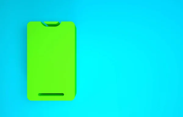 Grünes Smartphone, Handy-Symbol isoliert auf blauem Hintergrund. Minimalismus-Konzept. 3D Illustration 3D Renderer — Stockfoto