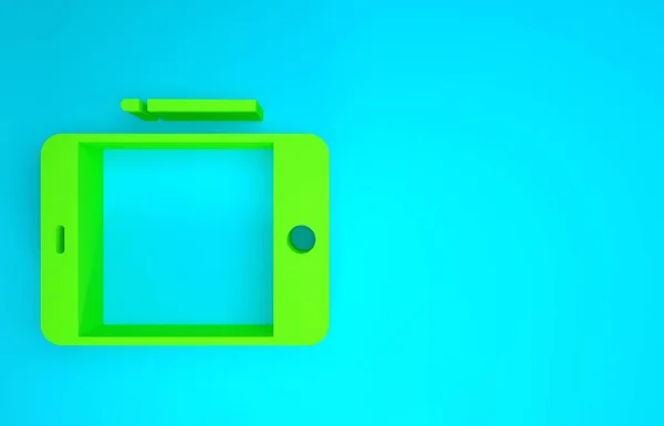Grünes Grafik-Tablet-Symbol isoliert auf blauem Hintergrund. Minimalismus-Konzept. 3D Illustration 3D Renderer — Stockfoto