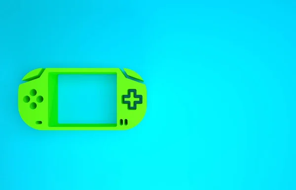 Green Portable video game console icon isolated on blue background. Gamepad sign. Gaming concept. Minimalism concept. 3d illustration 3D render — Stock Photo, Image