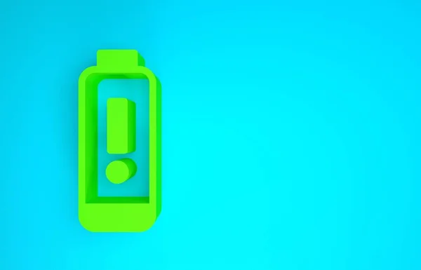 绿色电池充电电平指示器图标隔离在蓝色背景上.最低纲领的概念。3D渲染3D插图 — 图库照片