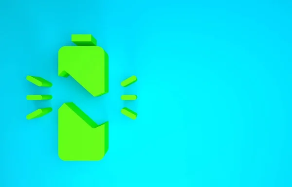 Green Broken Batterie Symbol isoliert auf blauem Hintergrund. Minimalismus-Konzept. 3D Illustration 3D Renderer — Stockfoto