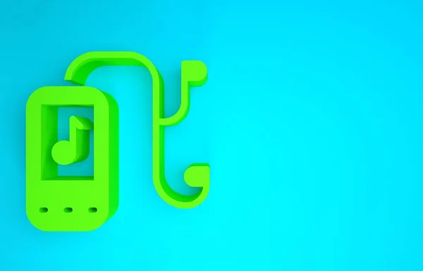 Green Music player icon isolated on blue background. Portable music device. Minimalism concept. 3d illustration 3D render