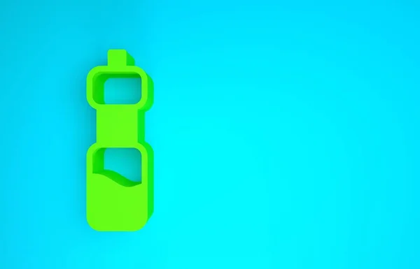 Groene fles water pictogram geïsoleerd op blauwe achtergrond. Soda aqua bordje. Minimalisme concept. 3d illustratie 3D renderen — Stockfoto