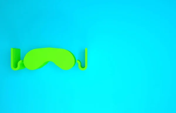 青の背景に隔離された緑の目の睡眠マスクアイコン。最小限の概念。3Dイラスト3Dレンダリング — ストック写真