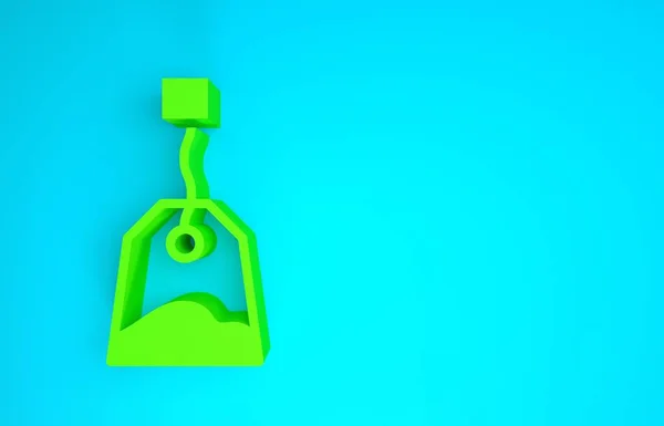 緑のティーバッグのアイコンの青の背景に隔離された。最小限の概念。3Dイラスト3Dレンダリング — ストック写真