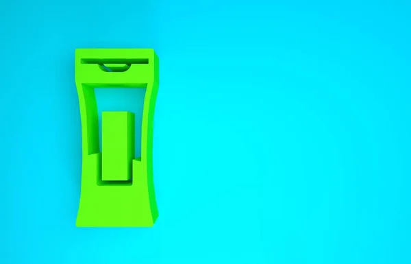Зелена пляшка значка шампуню ізольована на синьому фоні. Концепція мінімалізму. 3D ілюстрація 3D рендеринга — стокове фото