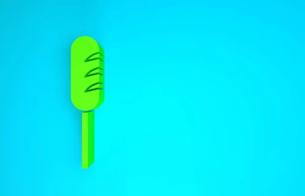 Icône de saucisse frite verte isolée sur fond bleu. Saucisse grillée et arôme signe. Concept de minimalisme. Illustration 3D rendu 3D — Photo