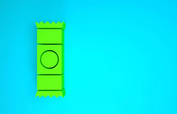Icono de barra de chocolate verde aislado sobre fondo azul. Concepto minimalista. 3D ilustración 3D render —  Fotos de Stock