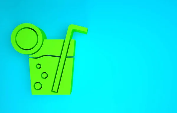 Ícone de cocktail verde isolado no fundo azul. Conceito de minimalismo. 3D ilustração 3D render — Fotografia de Stock