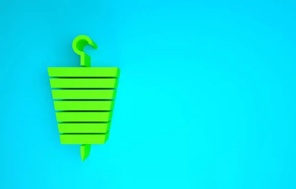 Green Grilled Shish Kebab auf Spieß Stick Symbol isoliert auf blauem Hintergrund. Fleischspieß am Spieß. Picknick mit Grillfleisch. Minimalismus-Konzept. 3D Illustration 3D Renderer — Stockfoto