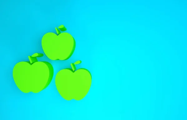 Icona Apple verde isolata su sfondo blu. Frutta con simbolo di foglia. Concetto minimalista. Illustrazione 3d rendering 3D — Foto Stock