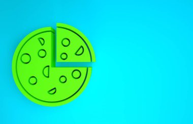 Yeşil Pizza simgesi mavi arkaplanda izole edildi. Fast food menüsü. Minimalizm kavramı. 3d illüstrasyon 3B canlandırma