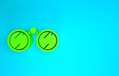 Mavi arkaplanda yeşil dürbün simgesi izole edildi. Yazılım işareti bul. Casus ekipman sembolü. Minimalizm kavramı. 3d illüstrasyon 3B canlandırma