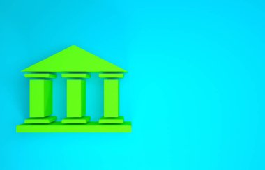 Mavi arkaplanda Yeşil Müze binası simgesi izole edildi. Minimalizm kavramı. 3d illüstrasyon 3B canlandırma